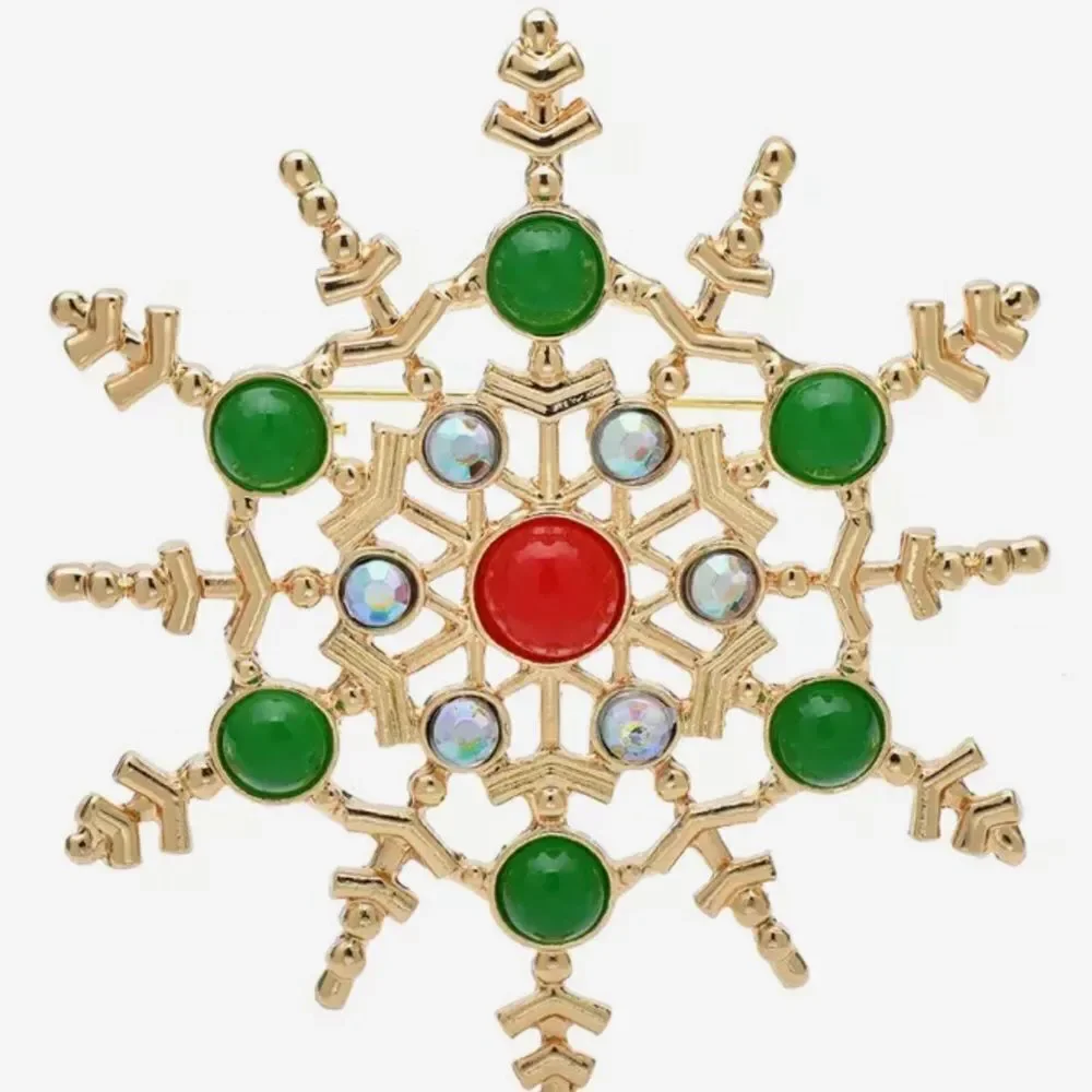 ‎RED N GREEN SNOWFLAKE BROOCH